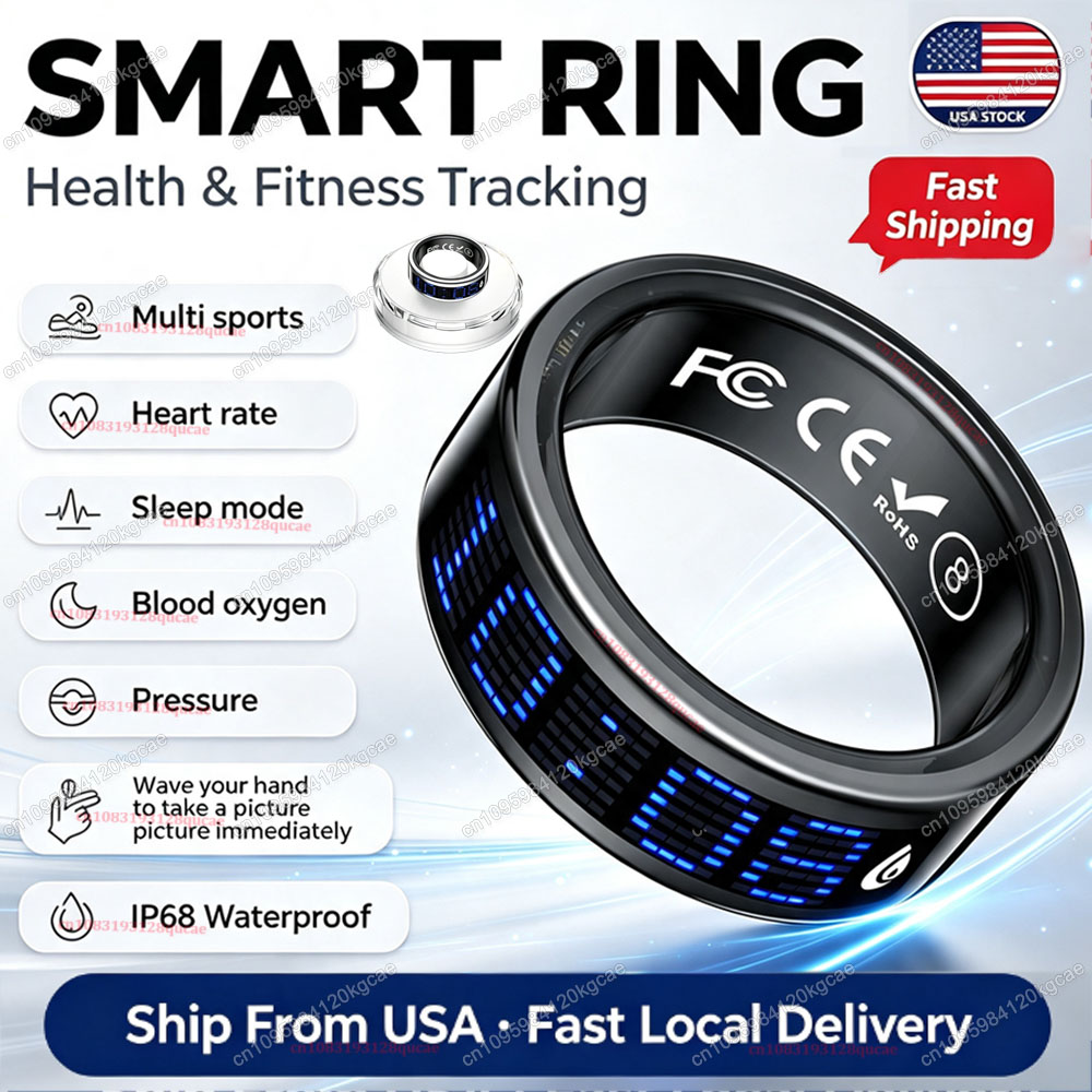 Blood Oxygen Monitor - แหวนอัจฉริยะ 2026 พร้อมหน้าจอแสดงการแจ้งเตือนการโทร วัดอัตราการเต้นของหัวใจ ออกซิเจนในเลือด ตรวจสอบการนอนหลับ
